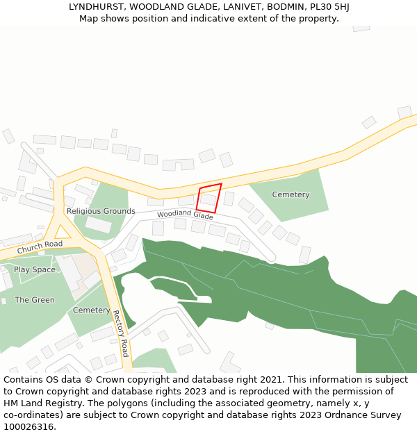 LYNDHURST, WOODLAND GLADE, LANIVET, BODMIN, PL30 5HJ: Location map and indicative extent of plot