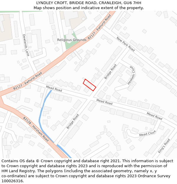 LYNDLEY CROFT, BRIDGE ROAD, CRANLEIGH, GU6 7HH: Location map and indicative extent of plot