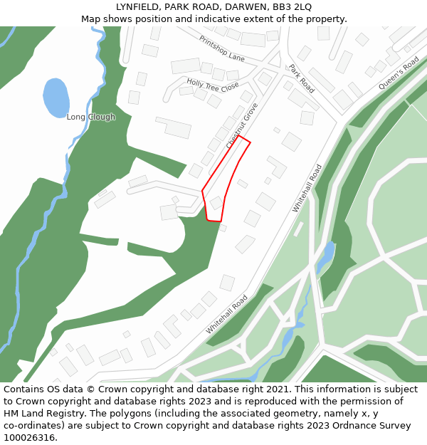 LYNFIELD, PARK ROAD, DARWEN, BB3 2LQ: Location map and indicative extent of plot