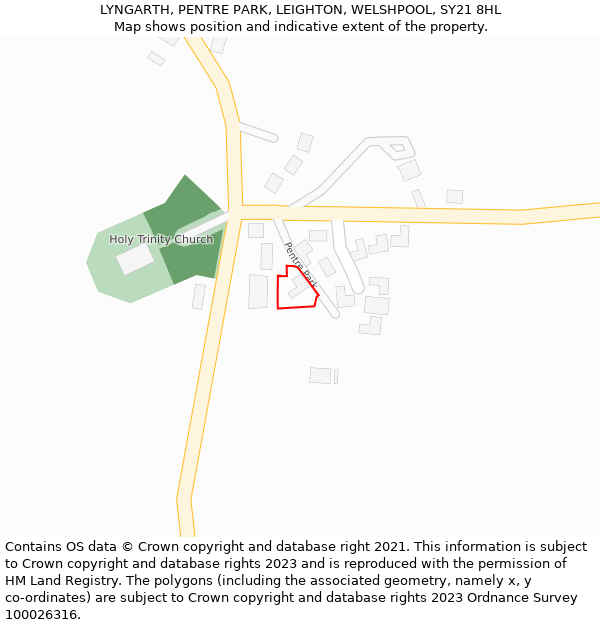 LYNGARTH, PENTRE PARK, LEIGHTON, WELSHPOOL, SY21 8HL: Location map and indicative extent of plot