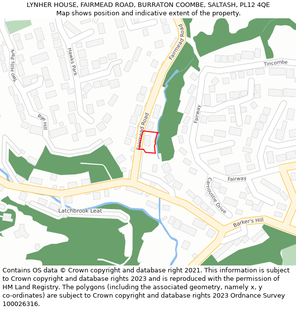 LYNHER HOUSE, FAIRMEAD ROAD, BURRATON COOMBE, SALTASH, PL12 4QE: Location map and indicative extent of plot