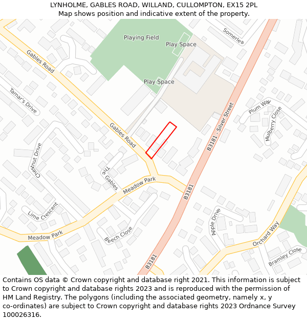 LYNHOLME, GABLES ROAD, WILLAND, CULLOMPTON, EX15 2PL: Location map and indicative extent of plot