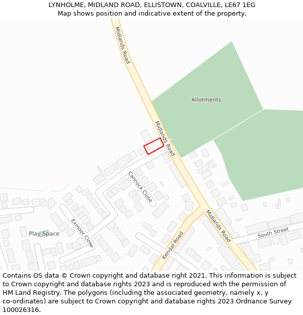 LYNHOLME, MIDLAND ROAD, ELLISTOWN, COALVILLE, LE67 1EG: Location map and indicative extent of plot