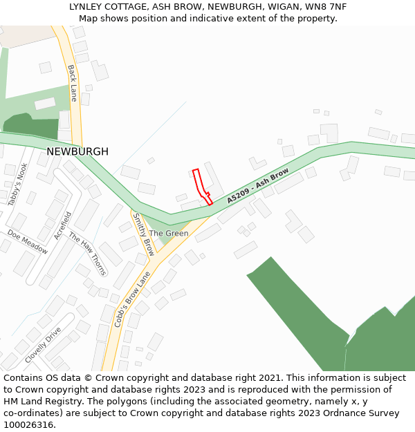 LYNLEY COTTAGE, ASH BROW, NEWBURGH, WIGAN, WN8 7NF: Location map and indicative extent of plot