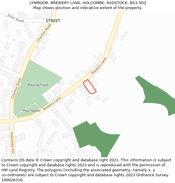 LYNMOOR, BREWERY LANE, HOLCOMBE, RADSTOCK, BA3 5EQ: Location map and indicative extent of plot