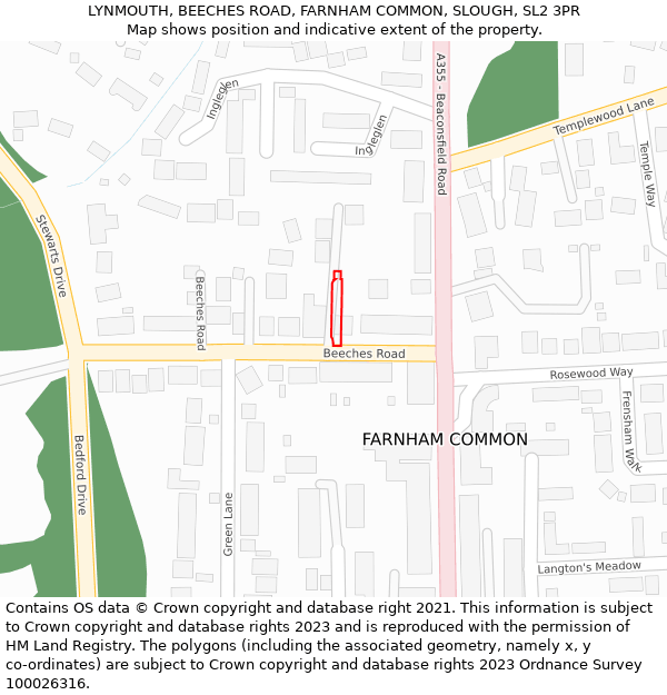 LYNMOUTH, BEECHES ROAD, FARNHAM COMMON, SLOUGH, SL2 3PR: Location map and indicative extent of plot