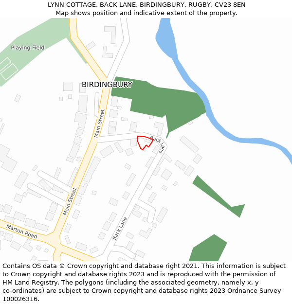 LYNN COTTAGE, BACK LANE, BIRDINGBURY, RUGBY, CV23 8EN: Location map and indicative extent of plot