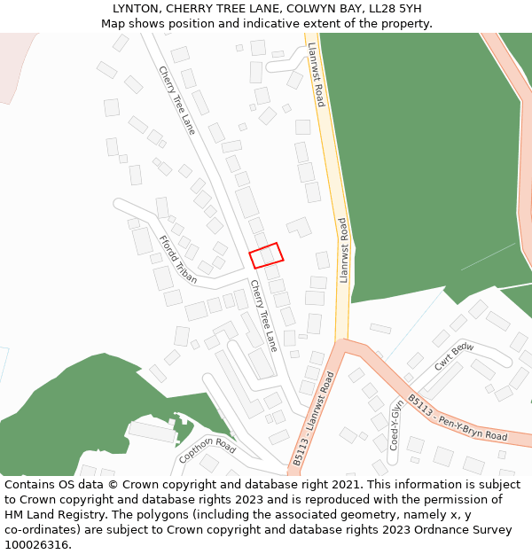 LYNTON, CHERRY TREE LANE, COLWYN BAY, LL28 5YH: Location map and indicative extent of plot