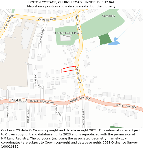 LYNTON COTTAGE, CHURCH ROAD, LINGFIELD, RH7 6AH: Location map and indicative extent of plot