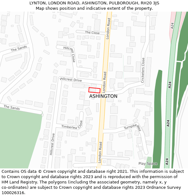 LYNTON, LONDON ROAD, ASHINGTON, PULBOROUGH, RH20 3JS: Location map and indicative extent of plot
