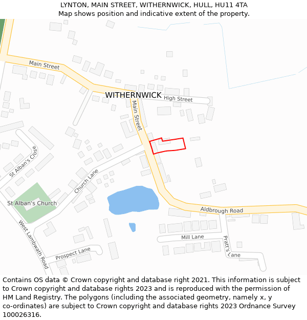 LYNTON, MAIN STREET, WITHERNWICK, HULL, HU11 4TA: Location map and indicative extent of plot