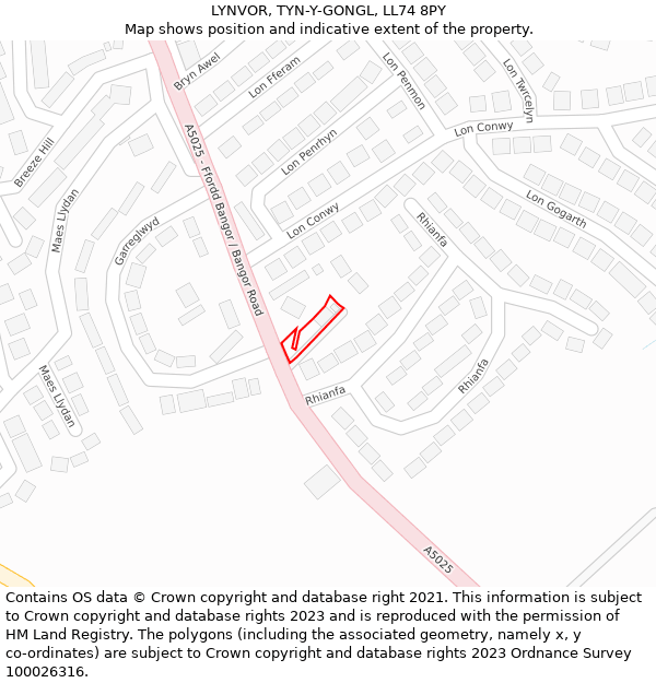 LYNVOR, TYN-Y-GONGL, LL74 8PY: Location map and indicative extent of plot