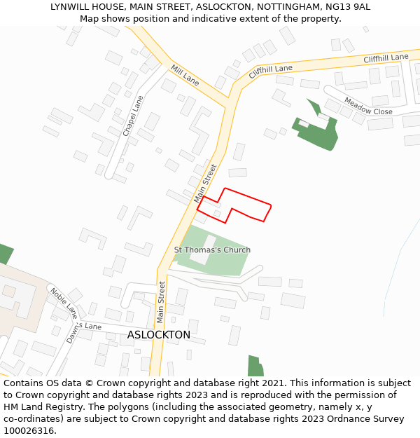LYNWILL HOUSE, MAIN STREET, ASLOCKTON, NOTTINGHAM, NG13 9AL: Location map and indicative extent of plot