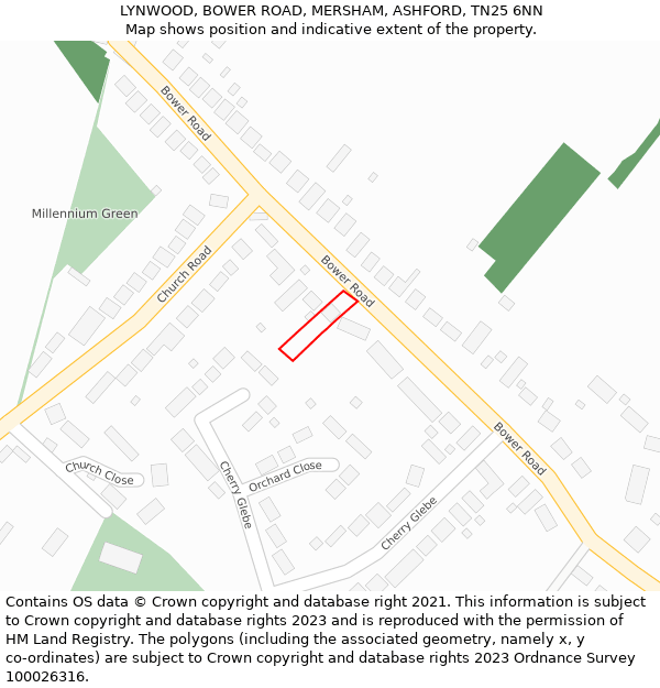 LYNWOOD, BOWER ROAD, MERSHAM, ASHFORD, TN25 6NN: Location map and indicative extent of plot