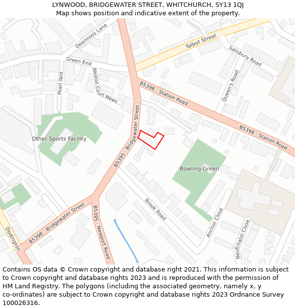 LYNWOOD, BRIDGEWATER STREET, WHITCHURCH, SY13 1QJ: Location map and indicative extent of plot