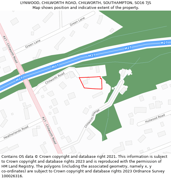 LYNWOOD, CHILWORTH ROAD, CHILWORTH, SOUTHAMPTON, SO16 7JS: Location map and indicative extent of plot
