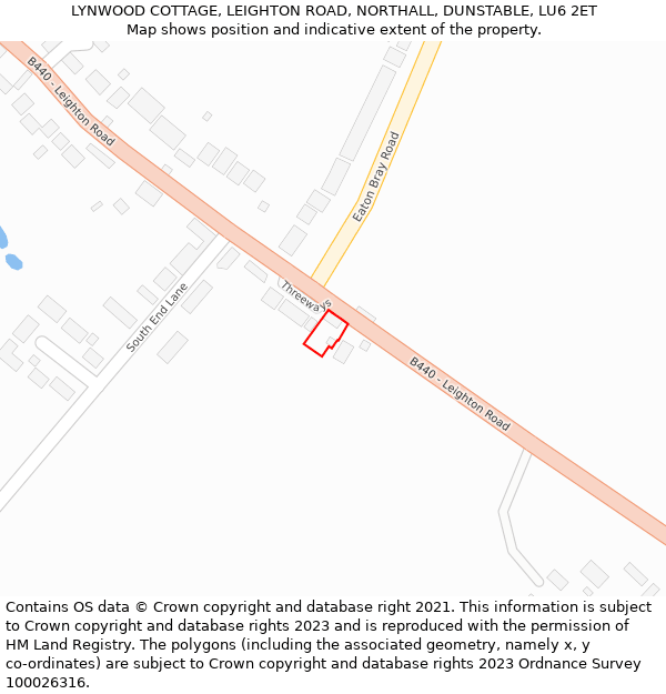 LYNWOOD COTTAGE, LEIGHTON ROAD, NORTHALL, DUNSTABLE, LU6 2ET: Location map and indicative extent of plot