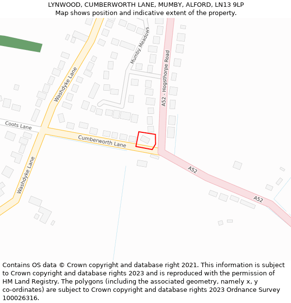 LYNWOOD, CUMBERWORTH LANE, MUMBY, ALFORD, LN13 9LP: Location map and indicative extent of plot