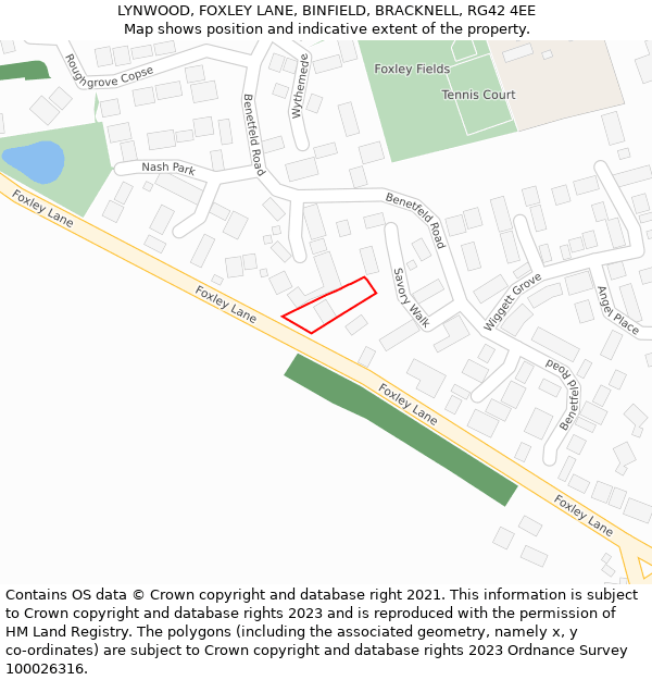 LYNWOOD, FOXLEY LANE, BINFIELD, BRACKNELL, RG42 4EE: Location map and indicative extent of plot