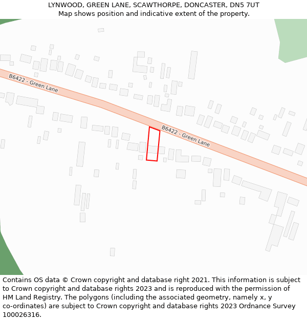 LYNWOOD, GREEN LANE, SCAWTHORPE, DONCASTER, DN5 7UT: Location map and indicative extent of plot