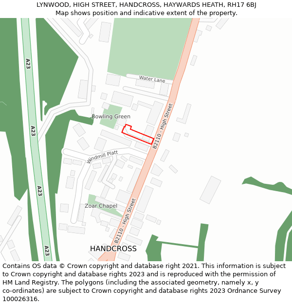 LYNWOOD, HIGH STREET, HANDCROSS, HAYWARDS HEATH, RH17 6BJ: Location map and indicative extent of plot