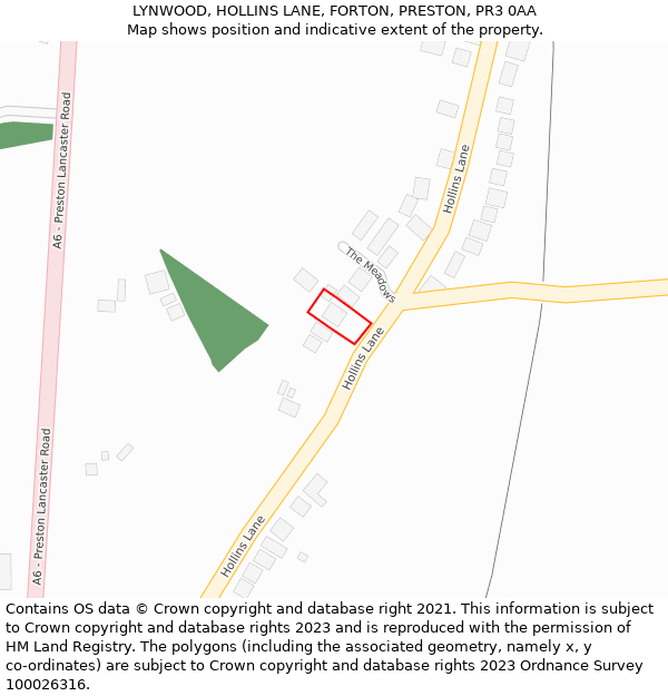 LYNWOOD, HOLLINS LANE, FORTON, PRESTON, PR3 0AA: Location map and indicative extent of plot