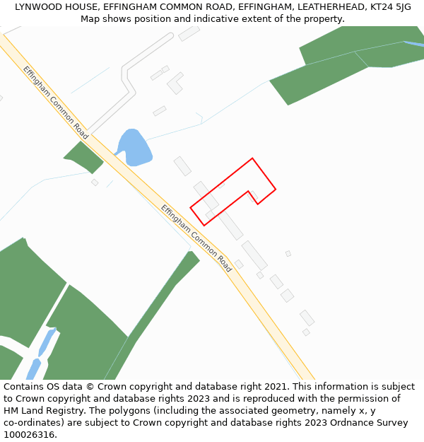 LYNWOOD HOUSE, EFFINGHAM COMMON ROAD, EFFINGHAM, LEATHERHEAD, KT24 5JG: Location map and indicative extent of plot