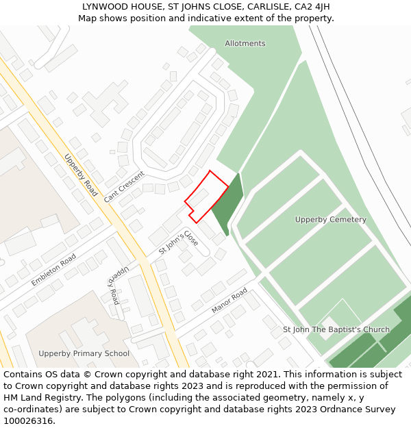 LYNWOOD HOUSE, ST JOHNS CLOSE, CARLISLE, CA2 4JH: Location map and indicative extent of plot