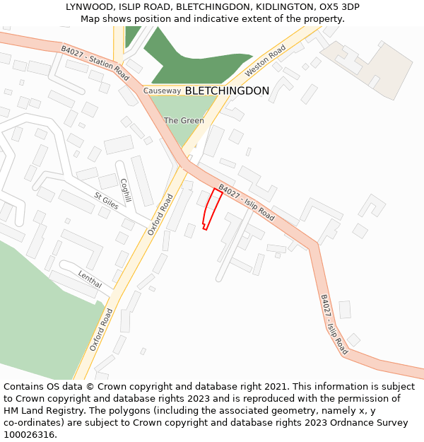 LYNWOOD, ISLIP ROAD, BLETCHINGDON, KIDLINGTON, OX5 3DP: Location map and indicative extent of plot