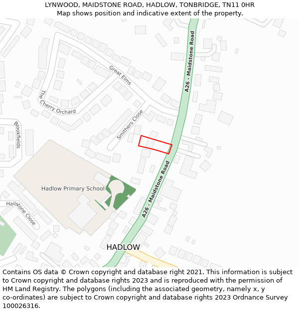 LYNWOOD, MAIDSTONE ROAD, HADLOW, TONBRIDGE, TN11 0HR: Location map and indicative extent of plot