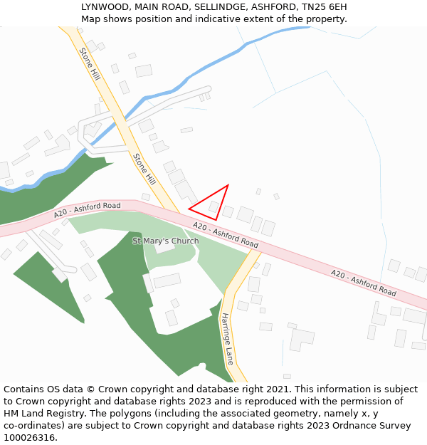LYNWOOD, MAIN ROAD, SELLINDGE, ASHFORD, TN25 6EH: Location map and indicative extent of plot