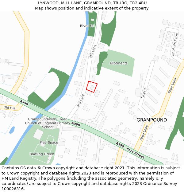 LYNWOOD, MILL LANE, GRAMPOUND, TRURO, TR2 4RU: Location map and indicative extent of plot