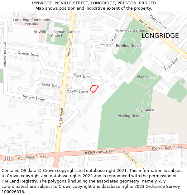 LYNWOOD, NEVILLE STREET, LONGRIDGE, PRESTON, PR3 3FD: Location map and indicative extent of plot