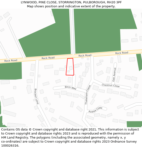 LYNWOOD, PINE CLOSE, STORRINGTON, PULBOROUGH, RH20 3PF: Location map and indicative extent of plot