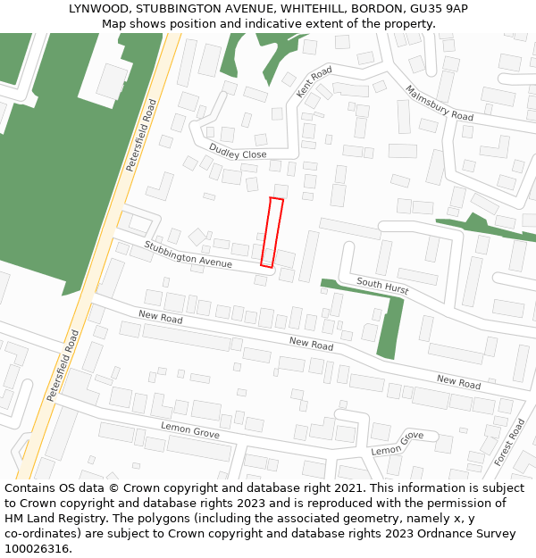 LYNWOOD, STUBBINGTON AVENUE, WHITEHILL, BORDON, GU35 9AP: Location map and indicative extent of plot