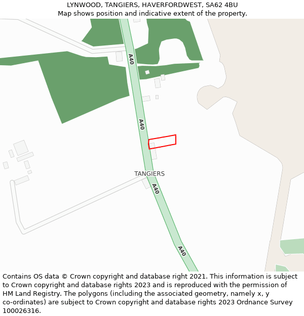 LYNWOOD, TANGIERS, HAVERFORDWEST, SA62 4BU: Location map and indicative extent of plot