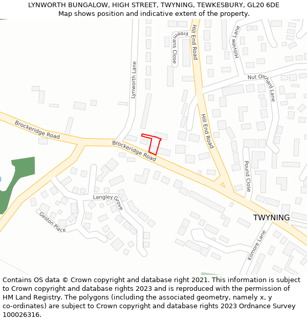 LYNWORTH BUNGALOW, HIGH STREET, TWYNING, TEWKESBURY, GL20 6DE: Location map and indicative extent of plot