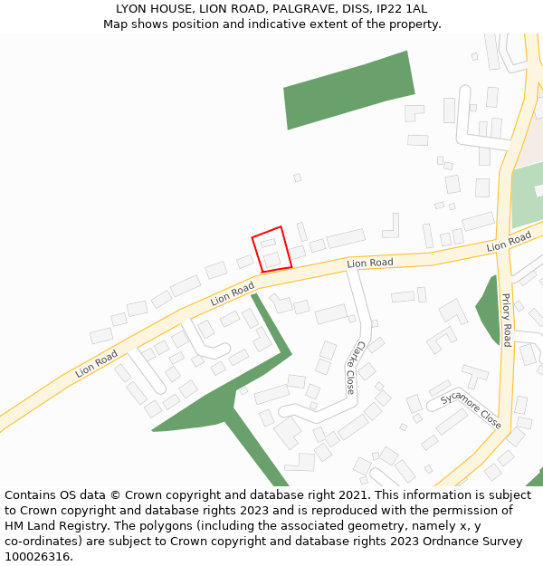 LYON HOUSE, LION ROAD, PALGRAVE, DISS, IP22 1AL: Location map and indicative extent of plot