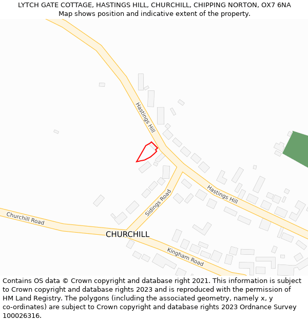 LYTCH GATE COTTAGE, HASTINGS HILL, CHURCHILL, CHIPPING NORTON, OX7 6NA: Location map and indicative extent of plot