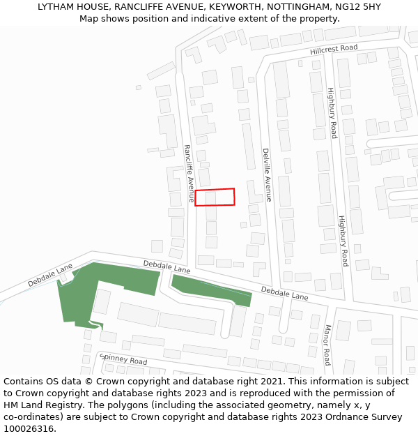 LYTHAM HOUSE, RANCLIFFE AVENUE, KEYWORTH, NOTTINGHAM, NG12 5HY: Location map and indicative extent of plot