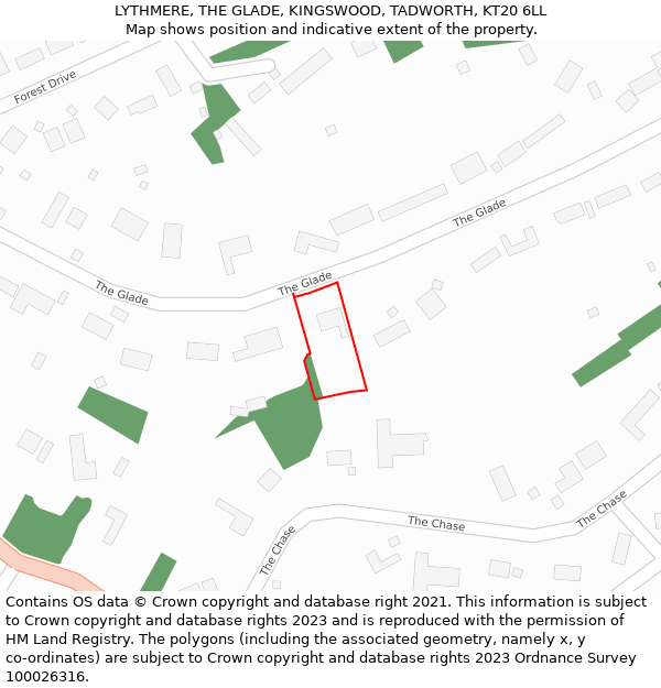 LYTHMERE, THE GLADE, KINGSWOOD, TADWORTH, KT20 6LL: Location map and indicative extent of plot