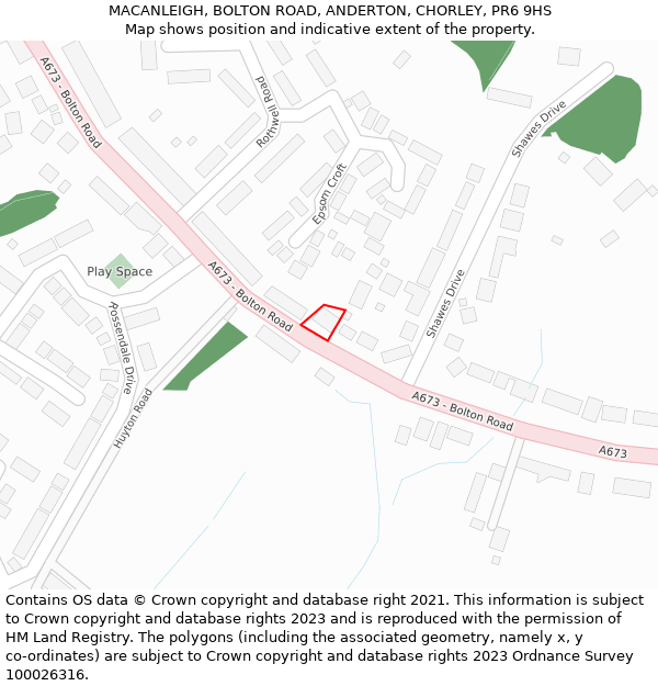 MACANLEIGH, BOLTON ROAD, ANDERTON, CHORLEY, PR6 9HS: Location map and indicative extent of plot
