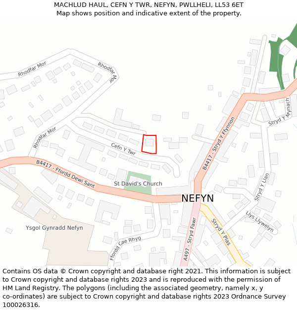 MACHLUD HAUL, CEFN Y TWR, NEFYN, PWLLHELI, LL53 6ET: Location map and indicative extent of plot