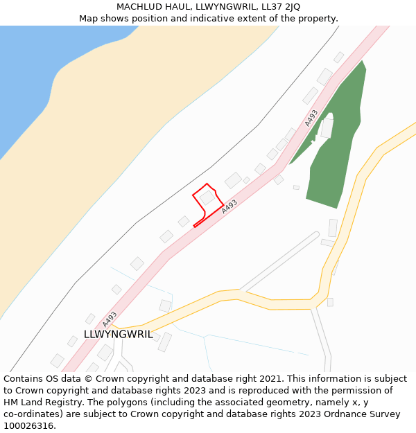 MACHLUD HAUL, LLWYNGWRIL, LL37 2JQ: Location map and indicative extent of plot