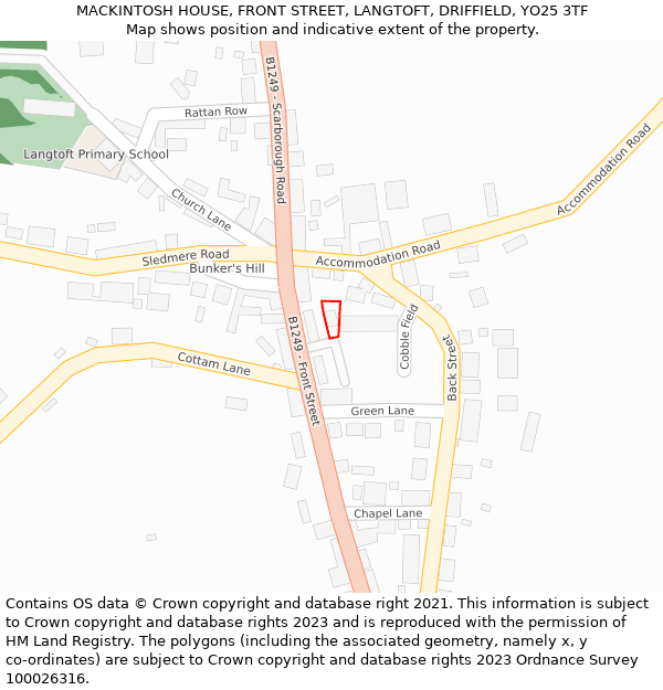 MACKINTOSH HOUSE, FRONT STREET, LANGTOFT, DRIFFIELD, YO25 3TF: Location map and indicative extent of plot