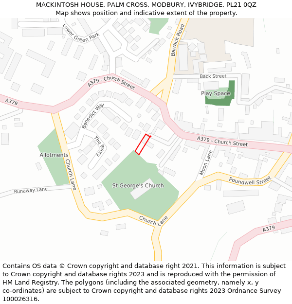 MACKINTOSH HOUSE, PALM CROSS, MODBURY, IVYBRIDGE, PL21 0QZ: Location map and indicative extent of plot