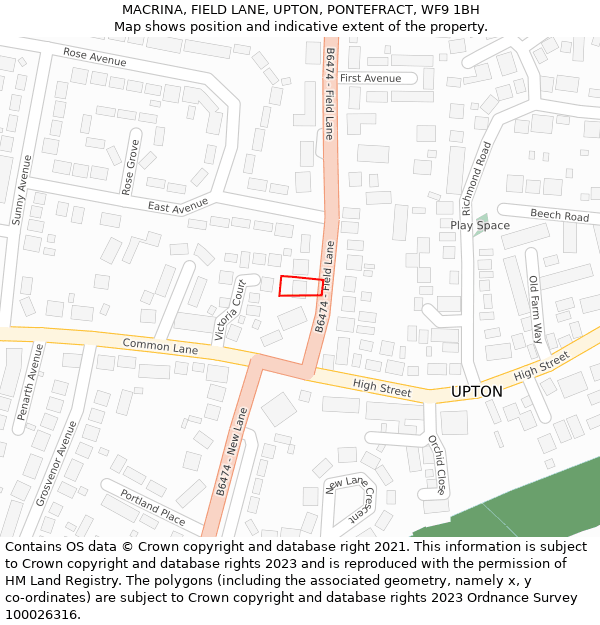 MACRINA, FIELD LANE, UPTON, PONTEFRACT, WF9 1BH: Location map and indicative extent of plot