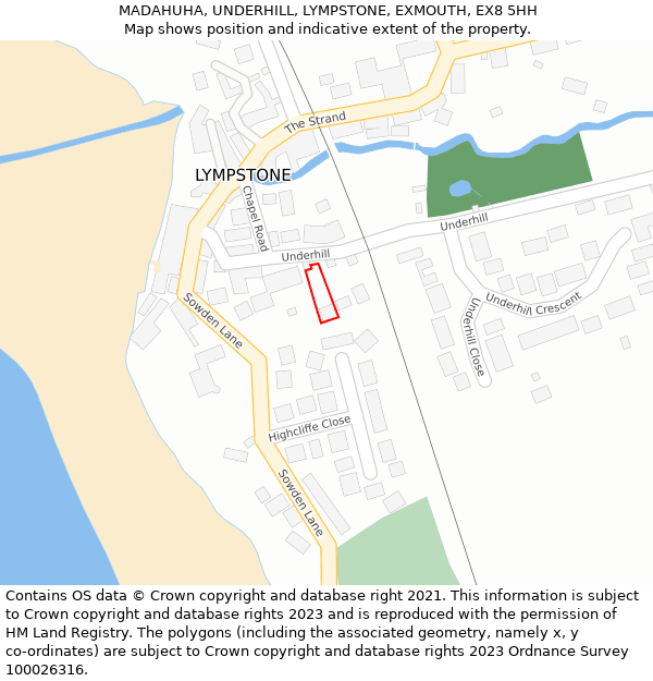 MADAHUHA, UNDERHILL, LYMPSTONE, EXMOUTH, EX8 5HH: Location map and indicative extent of plot