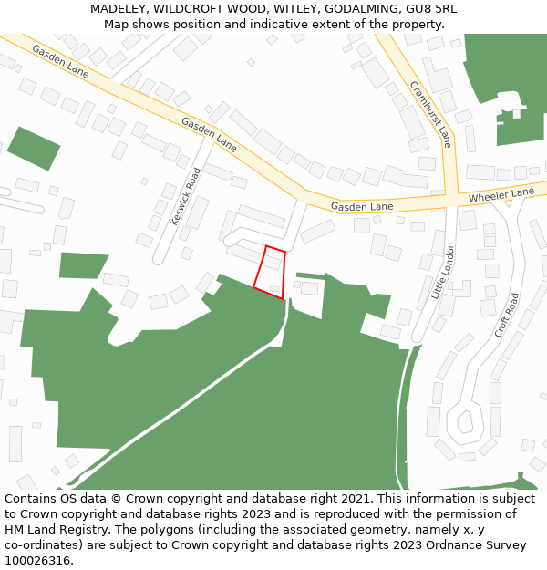 MADELEY, WILDCROFT WOOD, WITLEY, GODALMING, GU8 5RL: Location map and indicative extent of plot