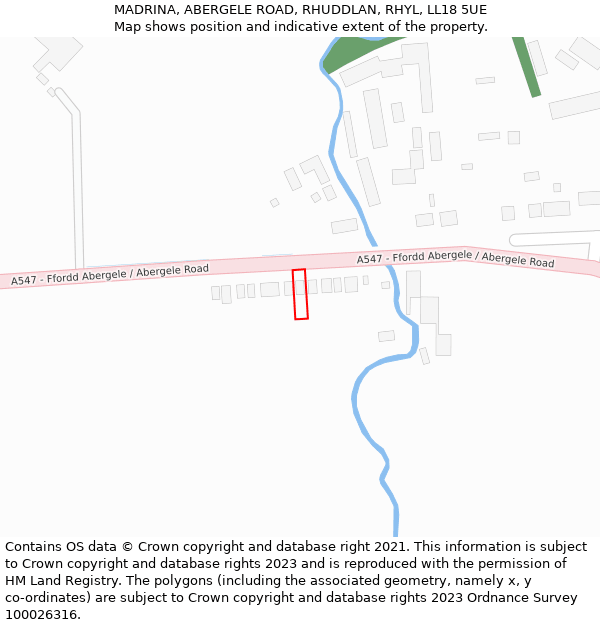 MADRINA, ABERGELE ROAD, RHUDDLAN, RHYL, LL18 5UE: Location map and indicative extent of plot